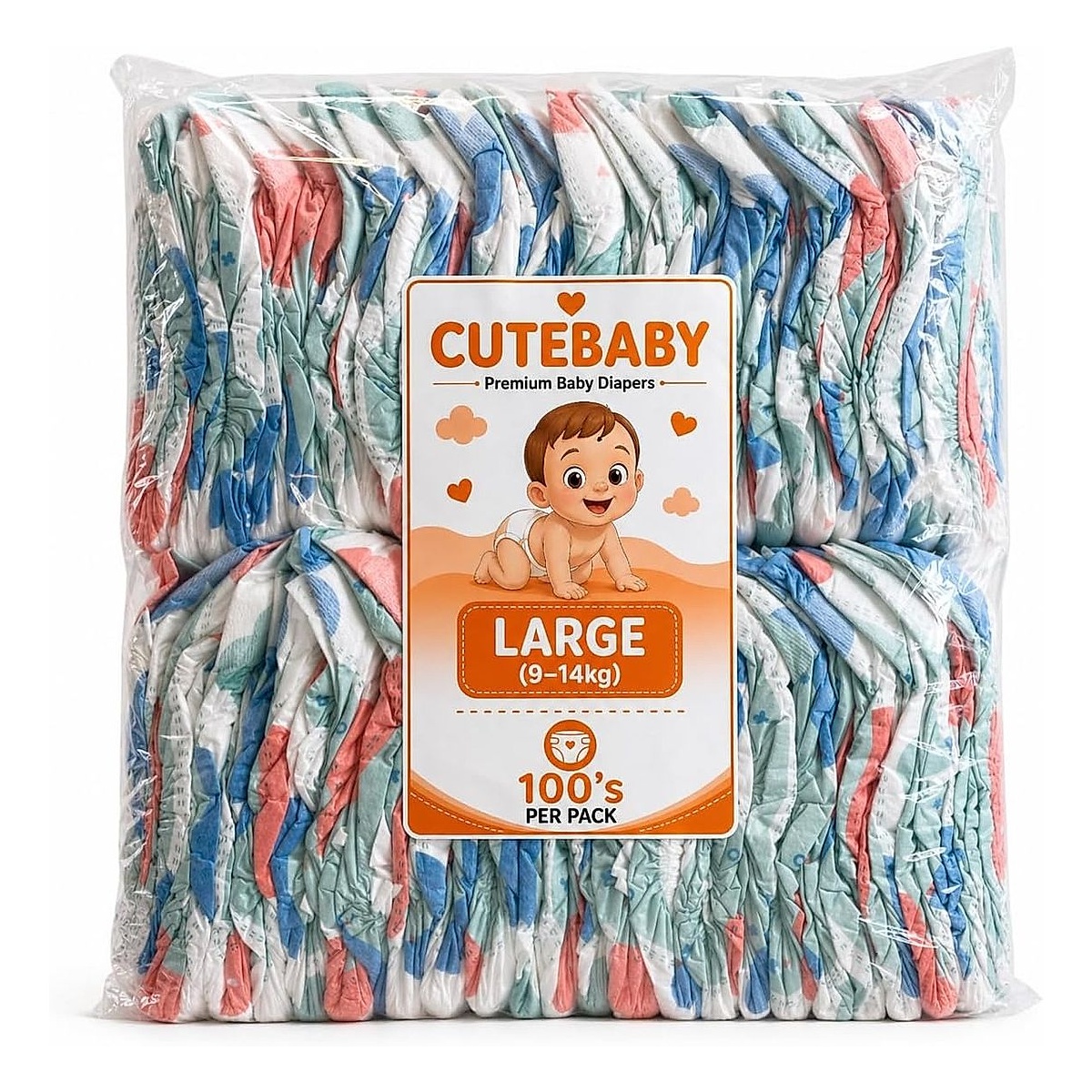 CUTEBABY Premium Baby Diapers LARGE 9-14kg